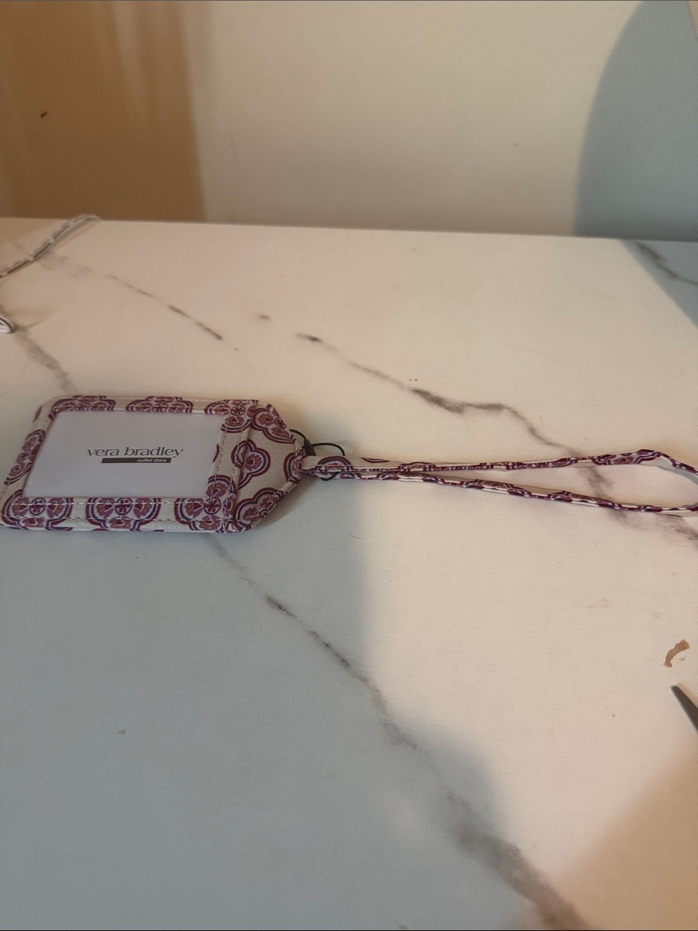 Vera Bradley Pink and White Patterned ID Lanyard Card or luggage tag